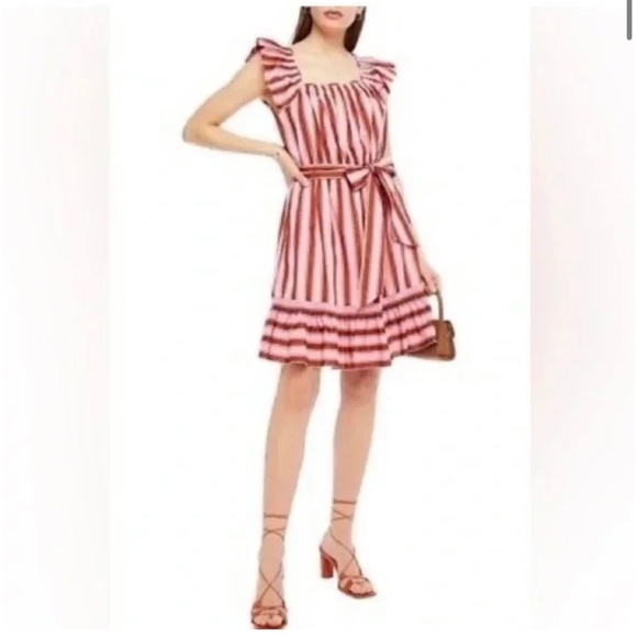 Kate Spade Pink / red striped Ruffled Sundress - Picture 1 of 5